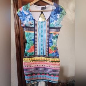 Fire Los Angeles Colorful Floral Pattern Open Back XS Dress